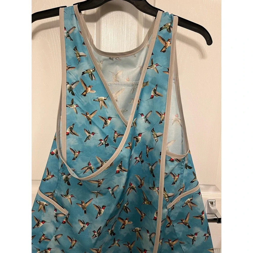Criss Cross Apron Pockets: Hummingbird Print, S-L Cottagecore Crossback Apron